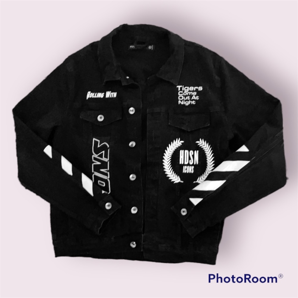 RARE HDSN Rolling with Icons “Tigers come out at night” black jean jacket. XL 🖤